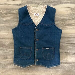 Vintage 70s Wrangler Rainbow Tag Denim Sherpa Vest Size XL 987BNVR